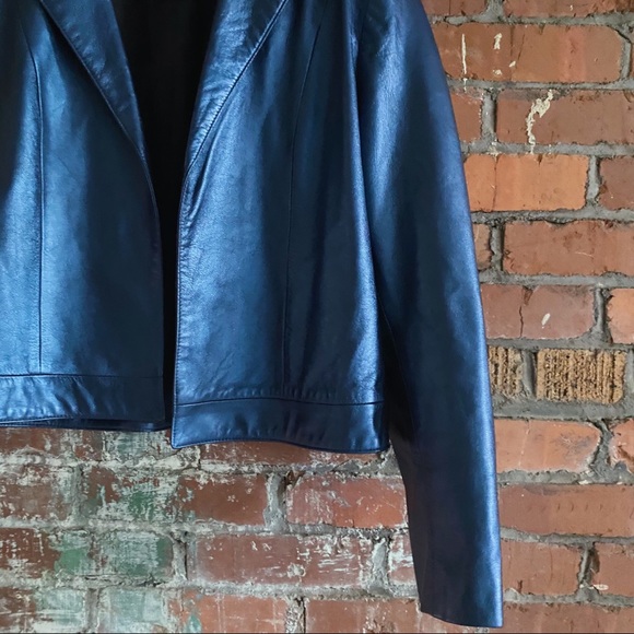 Isabel Metallic Blue Leather Moto Jacket / Blazer - Picture 2 of 5